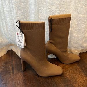 Zara square toe knit bootie - Brown